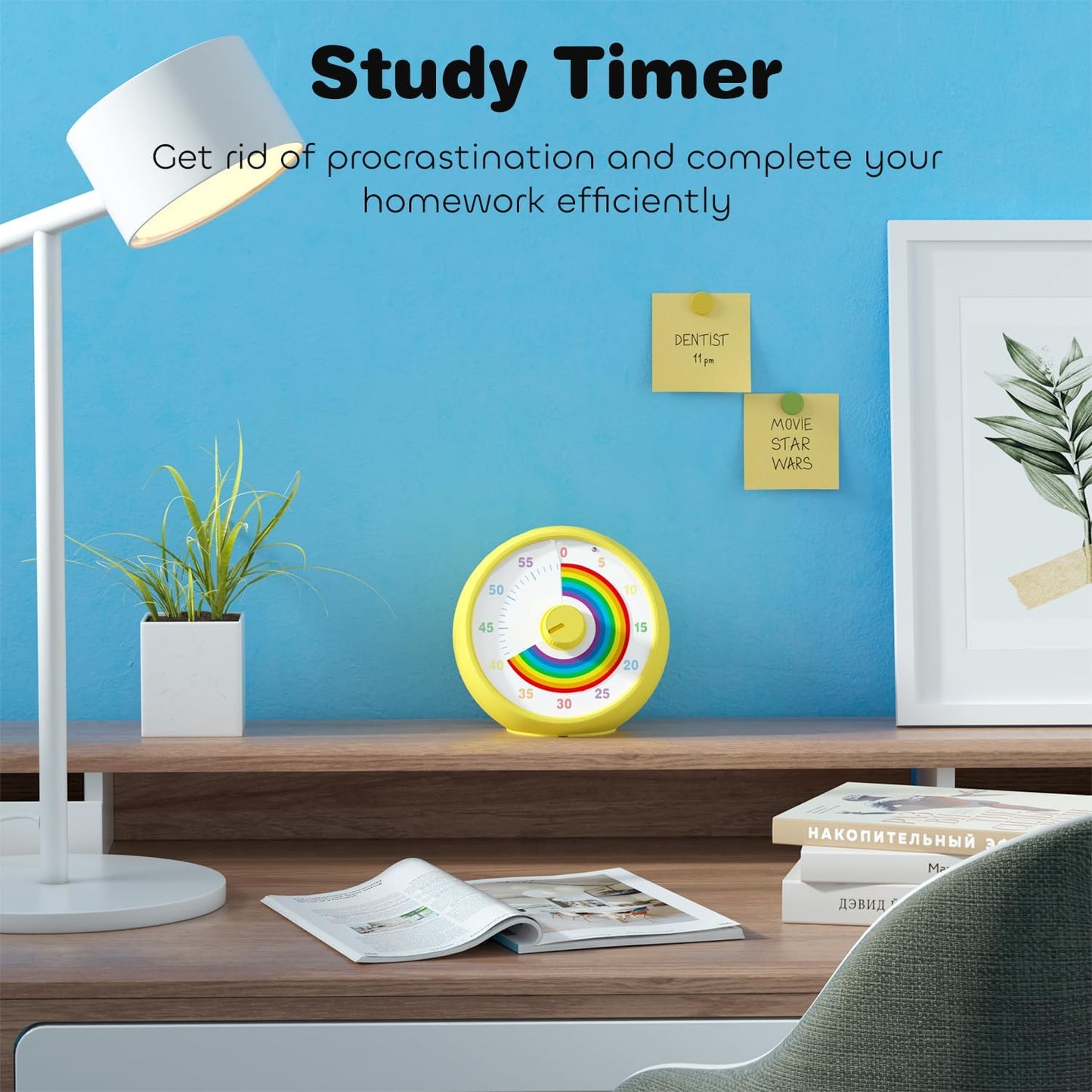 Visual Timer for Kids, 60-Minute Countdown for Classroom Office Kitchen, Desk Timer Kids Time Management Tools with Silent Operation, Pomodoro Timer Rainbow Pattern Purple