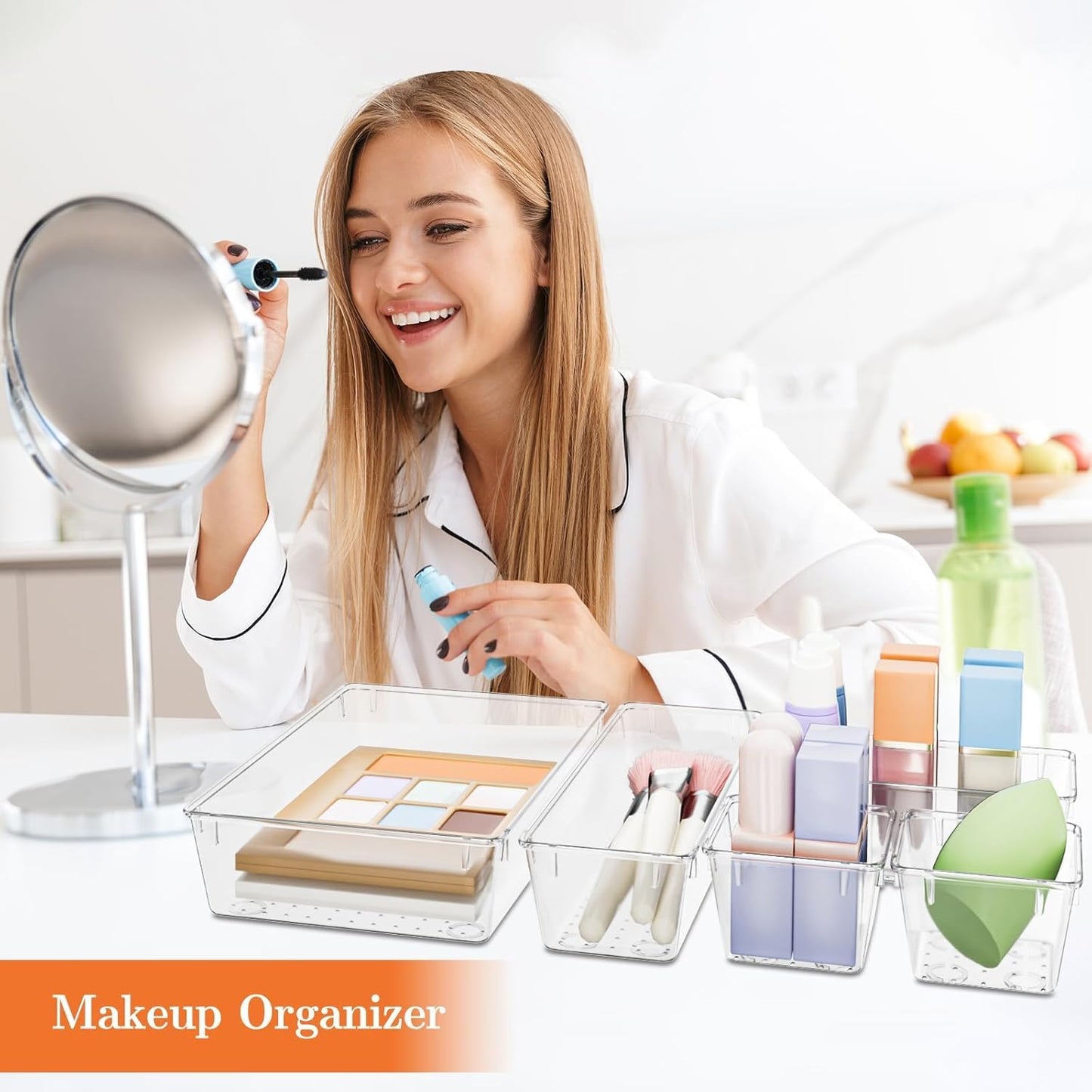 25 PCS Plastic Drawer Organizer Set, 4-Size Versatile Organizer Tool Trays & storage Bins for Makeup, Jewelry, and Gadgets in Bathroom, Bedroom and Office,Clear Black