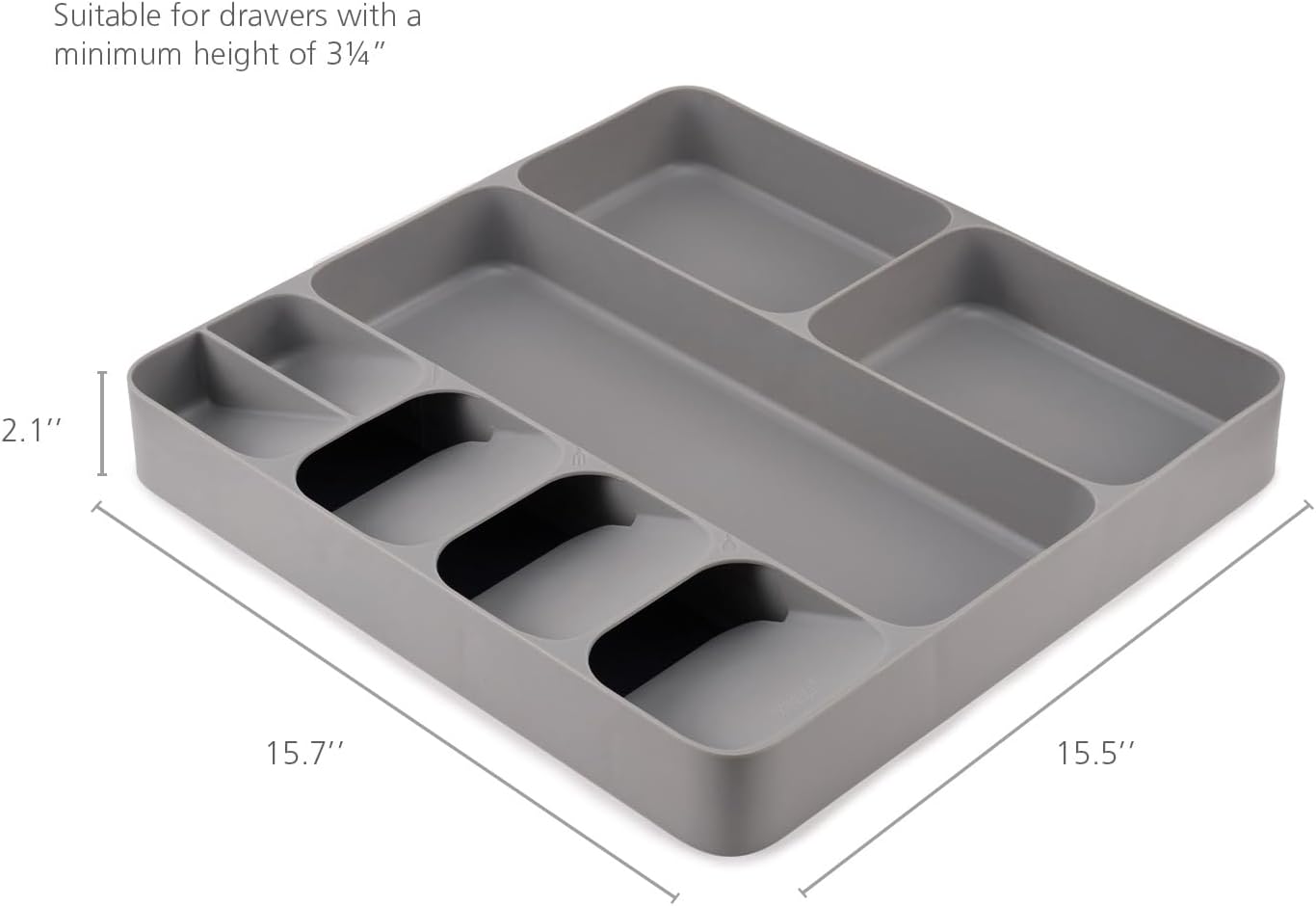 DrawerStore Compact Utensil Organizer For Kitchen Drawer Silverware, Flatware Tray, Small, Grey