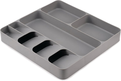 DrawerStore Compact Utensil Organizer For Kitchen Drawer Silverware, Flatware Tray, Small, Grey