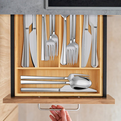 Bamboo Kitchen Drawer Organizer, 9.5 Inch Silverware Organizer for Small Drawer, Silverware Tray, Utensil Organizer for Cutlery, Fork, Spoon Storage