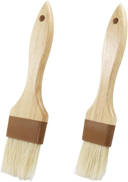 2 PCS Basting Brush, Natural Bristle Pastry Brush | Wooden Handle, For Baking & BBQ, Easy Clean Butter Brush, Sturdy Kitchen Culinary Utensil, 1 1/2 Inch, 2 Inch