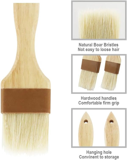 2 PCS Basting Brush, Natural Bristle Pastry Brush | Wooden Handle, For Baking & BBQ, Easy Clean Butter Brush, Sturdy Kitchen Culinary Utensil, 1 1/2 Inch, 2 Inch