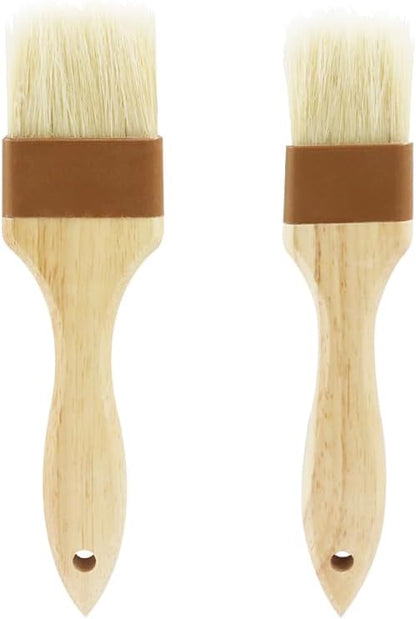 2 PCS Basting Brush, Natural Bristle Pastry Brush | Wooden Handle, For Baking & BBQ, Easy Clean Butter Brush, Sturdy Kitchen Culinary Utensil, 1 1/2 Inch, 2 Inch