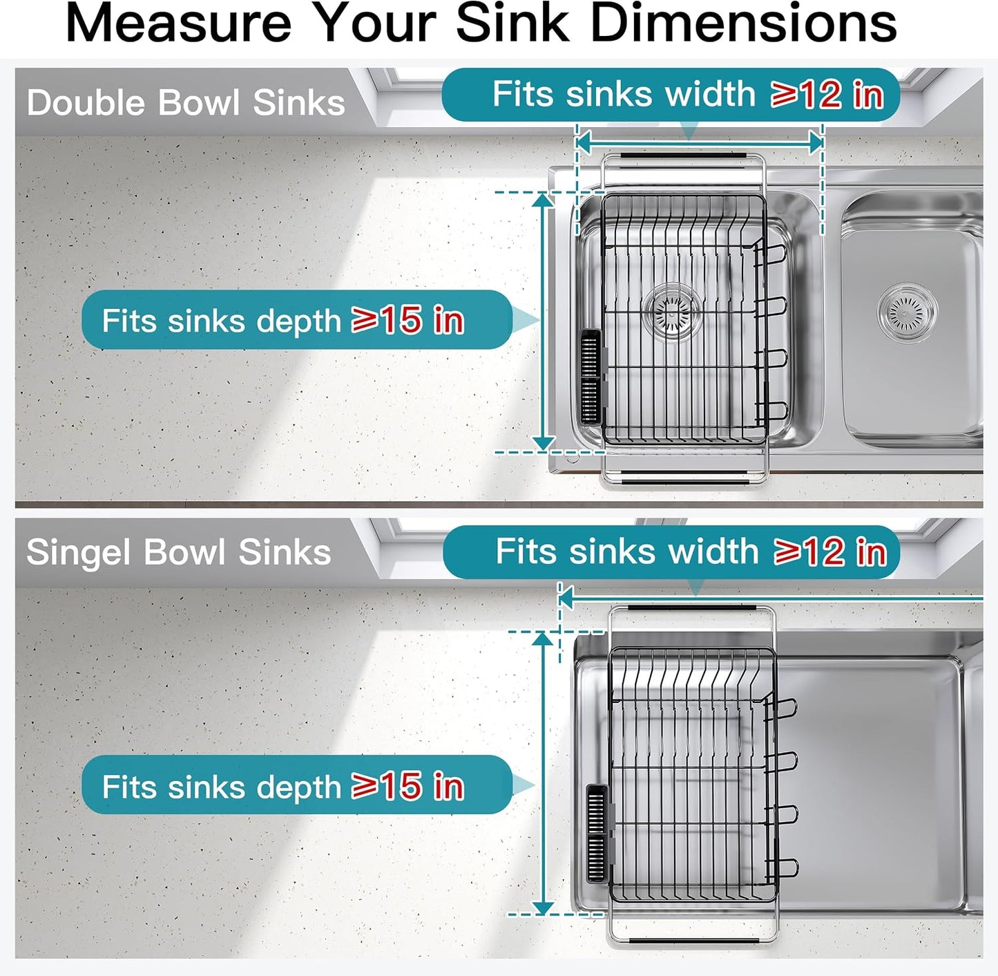 Black Dish Drying Rack in Sink, Dish Drainer with Utensil Holder | Over The Sink Expandable Stainless Steel Strainer Dryer Rack for Small Kitchen, Counter Space Saving, Fast Drain, Rustproof
