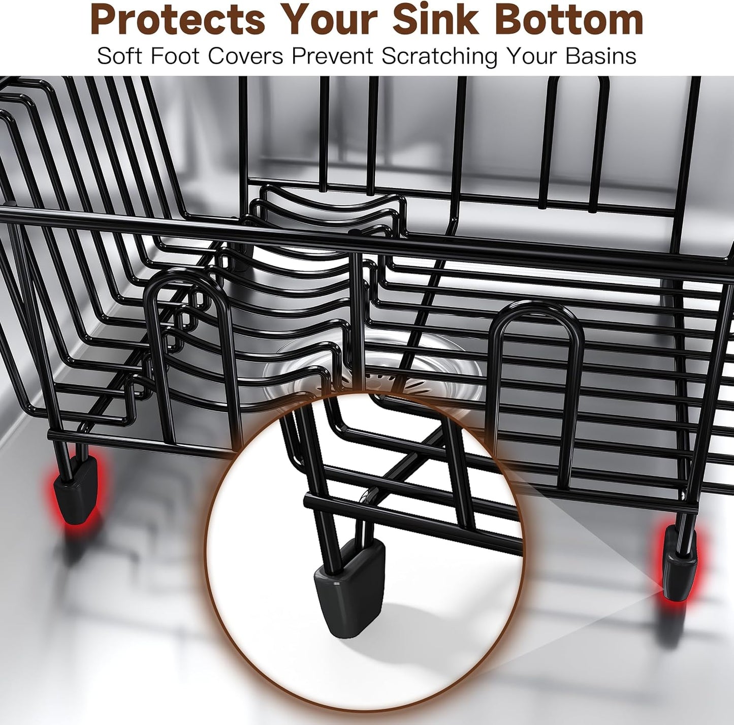 Black Dish Drying Rack in Sink, Dish Drainer with Utensil Holder | Over The Sink Expandable Stainless Steel Strainer Dryer Rack for Small Kitchen, Counter Space Saving, Fast Drain, Rustproof