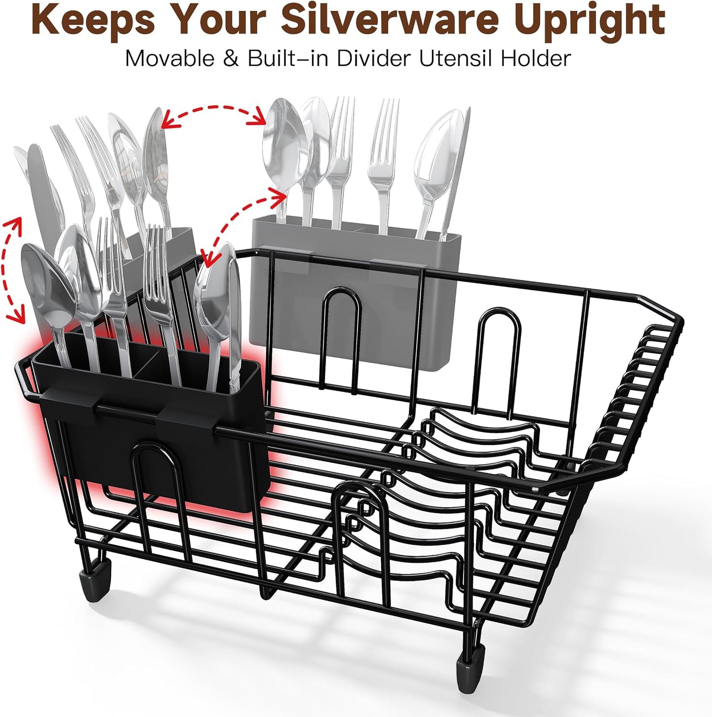 Black Dish Drying Rack in Sink, Dish Drainer with Utensil Holder | Over The Sink Expandable Stainless Steel Strainer Dryer Rack for Small Kitchen, Counter Space Saving, Fast Drain, Rustproof