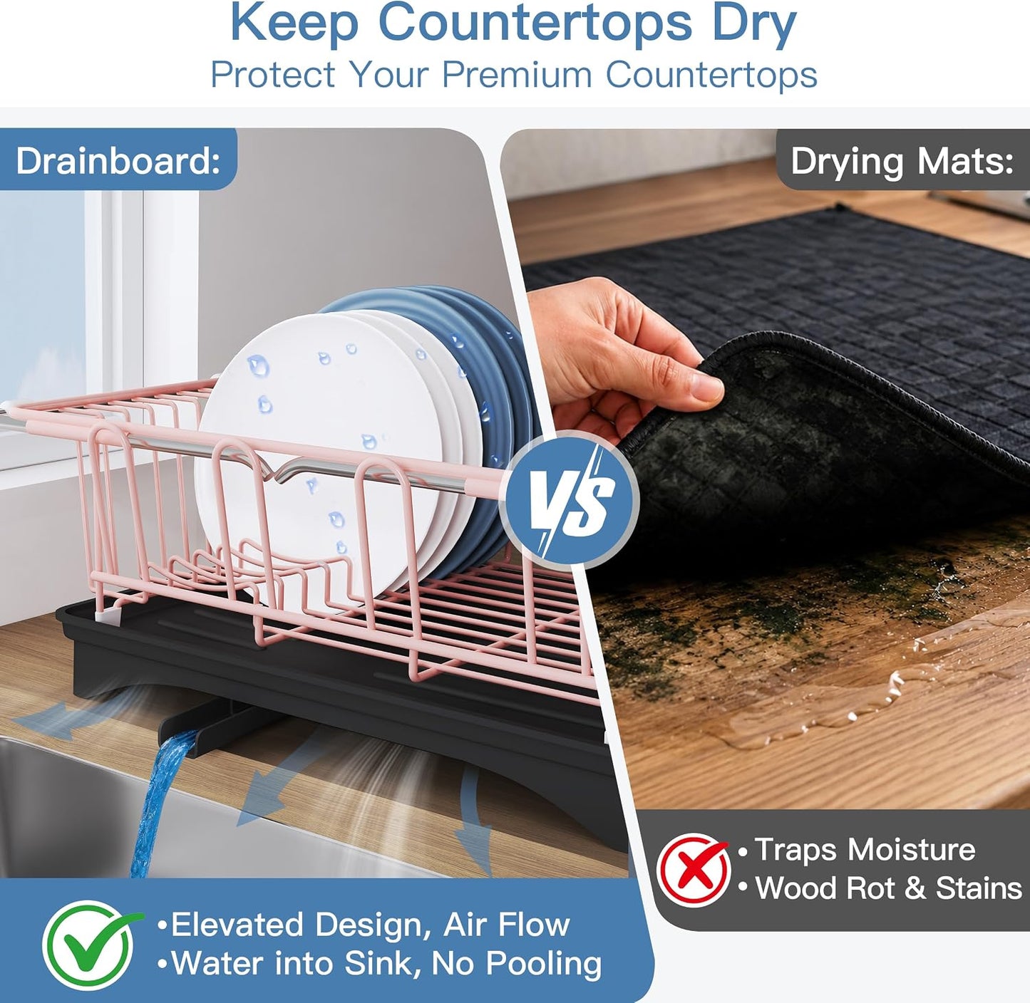 Black Dish Drying Rack in Sink, Dish Drainer with Utensil Holder | Over The Sink Expandable Stainless Steel Strainer Dryer Rack for Small Kitchen, Counter Space Saving, Fast Drain, Rustproof