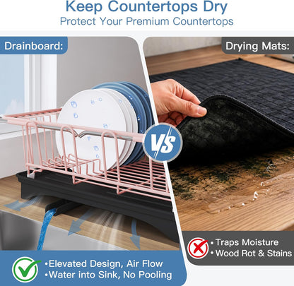 Black Dish Drying Rack in Sink, Dish Drainer with Utensil Holder | Over The Sink Expandable Stainless Steel Strainer Dryer Rack for Small Kitchen, Counter Space Saving, Fast Drain, Rustproof