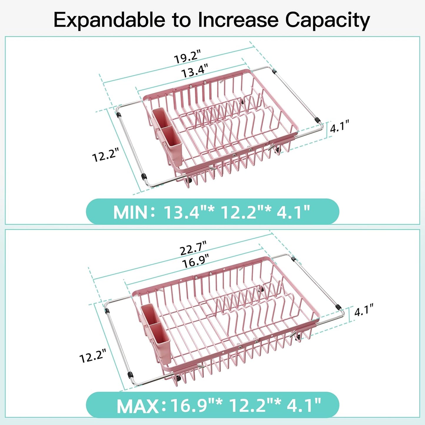 Black Dish Drying Rack in Sink, Dish Drainer with Utensil Holder | Over The Sink Expandable Stainless Steel Strainer Dryer Rack for Small Kitchen, Counter Space Saving, Fast Drain, Rustproof