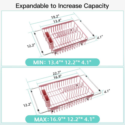 Black Dish Drying Rack in Sink, Dish Drainer with Utensil Holder | Over The Sink Expandable Stainless Steel Strainer Dryer Rack for Small Kitchen, Counter Space Saving, Fast Drain, Rustproof