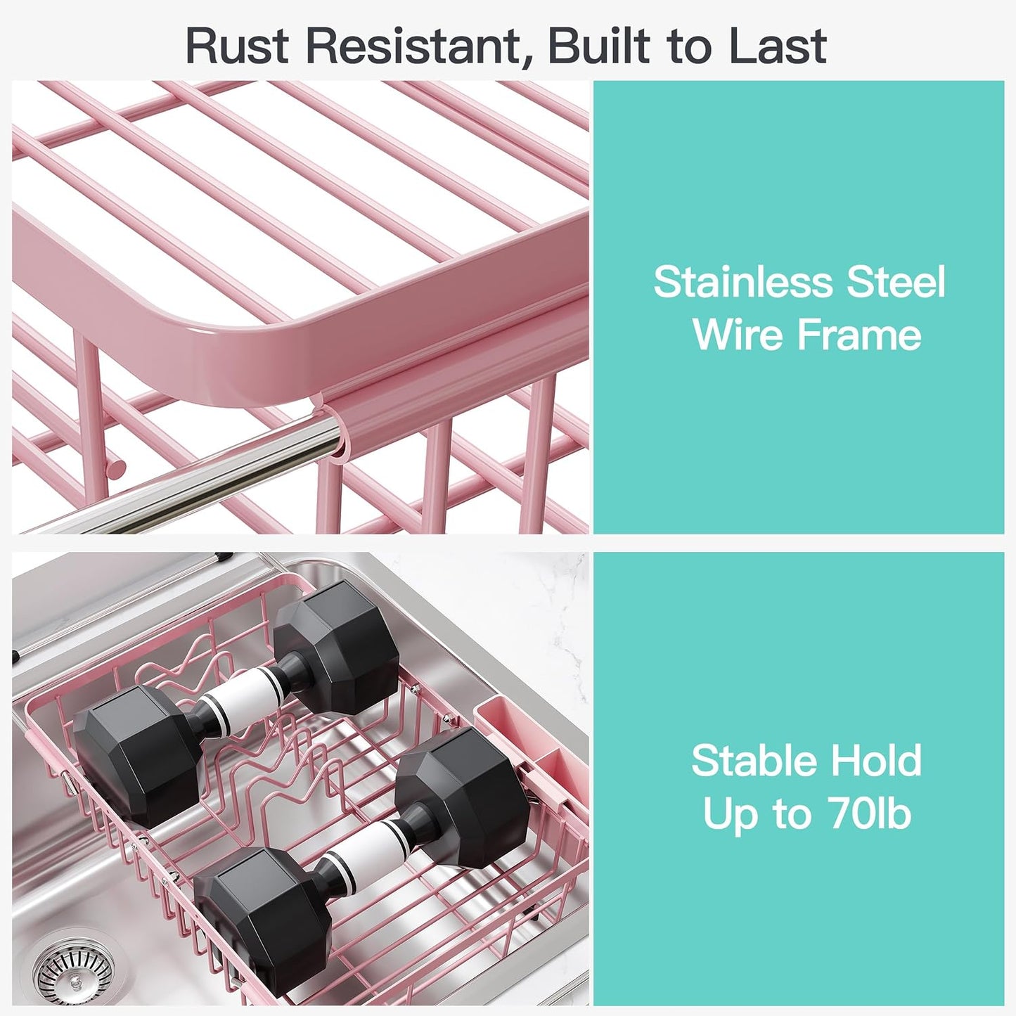 Black Dish Drying Rack in Sink, Dish Drainer with Utensil Holder | Over The Sink Expandable Stainless Steel Strainer Dryer Rack for Small Kitchen, Counter Space Saving, Fast Drain, Rustproof