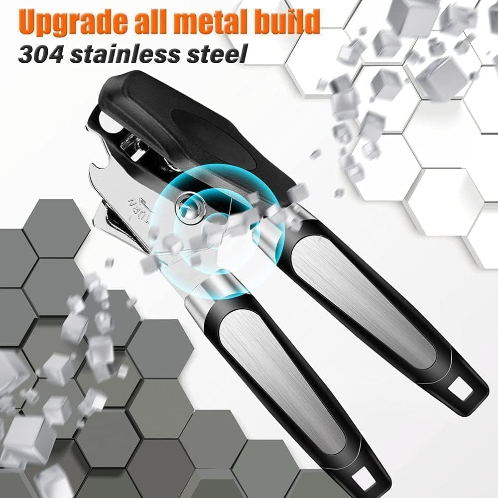 Can Opener Manual - 3 IN 1 Heavy Duty Handheld Can Openers, Stainless Steel Can Opener Manual Smooth Edge with Oversized Effort-saving Knob, Rust Proof Bottle Opener, Safe Cut Can Opener for Seniors