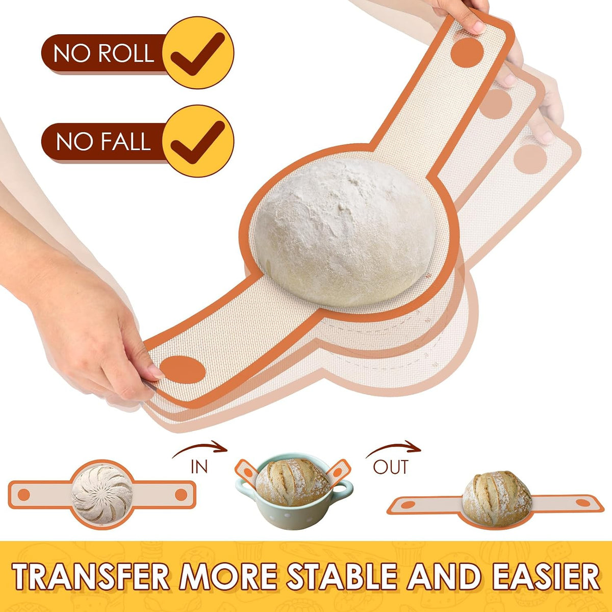 2 Pcs Silicone Bread Sling for Dutch Oven, 0.7MM Thickened Heat Resistant to 500°F Non-Stick Baking Mat with Long Handle Easy to Transfer Sourdough Bread, Dutch Oven Liners Baking Supplies