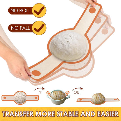 2 Pcs Silicone Bread Sling for Dutch Oven, 0.7MM Thickened Heat Resistant to 500°F Non-Stick Baking Mat with Long Handle Easy to Transfer Sourdough Bread, Dutch Oven Liners Baking Supplies