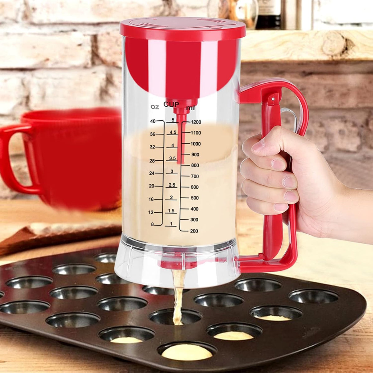 Electric Pancake Batter Dispenser, 1200ml Capacity Mixer Doser for Baking Cupcakes, Muffins, Pancakes, Donuts