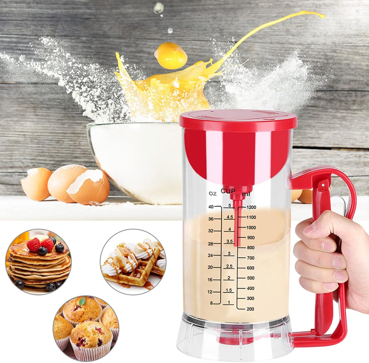 Electric Pancake Batter Dispenser, 1200ml Capacity Mixer Doser for Baking Cupcakes, Muffins, Pancakes, Donuts
