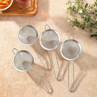 4PCS Fine Mesh Strainer, Stainless Steel Small Tea Cocktail Drink Strainers for Kitchen and Bar