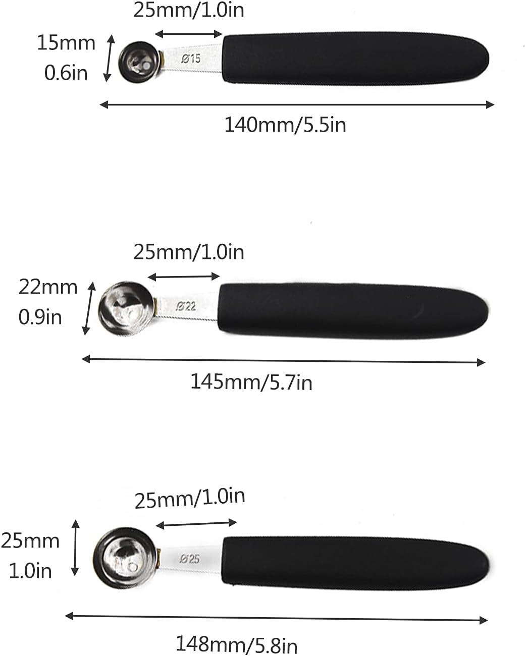 7Pcs Fruit Melon Baller Ice Cream Scoop Smooth Round Watermelon Scooper