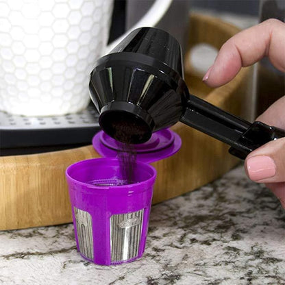 2PCS Coffee Measuring Scoop & Funnel, Refillable Ground Coffee Measuring Funnel Scooper with Long Handle Measure Spoon For Reusable K Cup Espresso Protein Powder Grinding Pressing