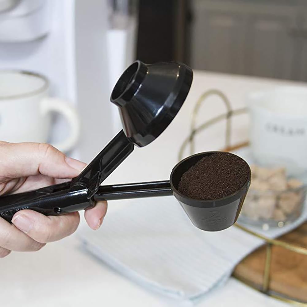 2PCS Coffee Measuring Scoop & Funnel, Refillable Ground Coffee Measuring Funnel Scooper with Long Handle Measure Spoon For Reusable K Cup Espresso Protein Powder Grinding Pressing