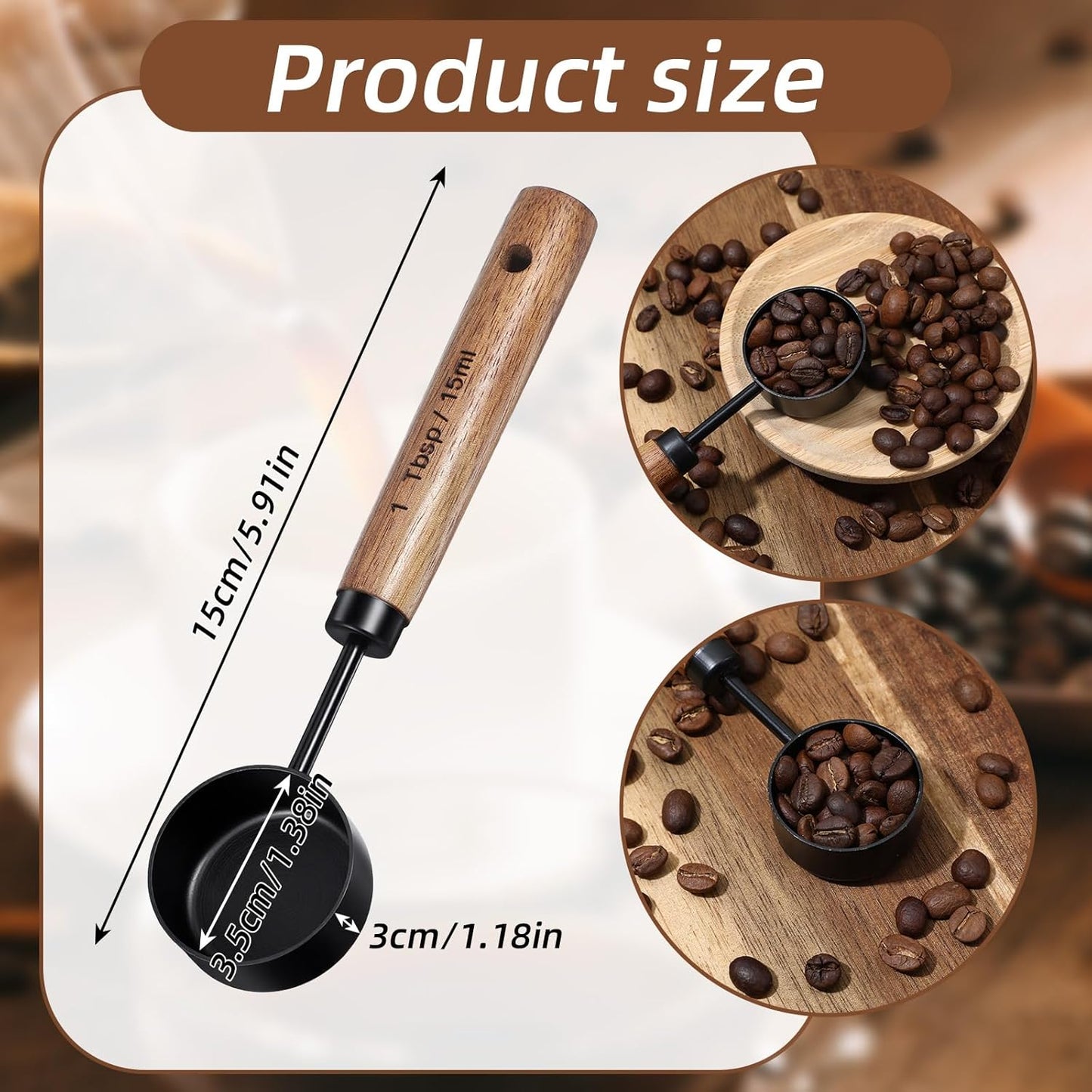 1 Tablespoon Scoop Stainless Steel Coffee Measuring Spoon Coffee Scoop for Ground Coffee Walnut Handle 15 Ml Teaspoon Scoop Perfect for Coffee, Tea