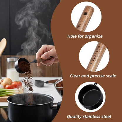 1 Tablespoon Scoop Stainless Steel Coffee Measuring Spoon Coffee Scoop for Ground Coffee Walnut Handle 15 Ml Teaspoon Scoop Perfect for Coffee, Tea