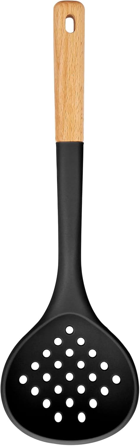 Kitchen Ladle Strainer, Large Slotted Spoon with High Heat Resistant BPA Free, Non Stick Cooking Skimmers For Draining & Frying, 13.2inch (Khaki)