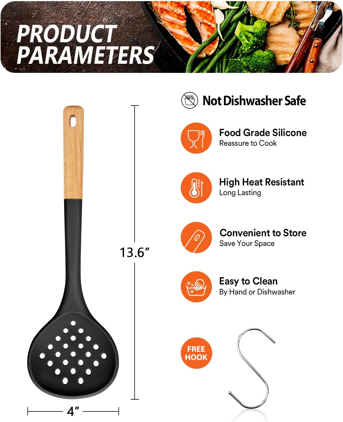 Kitchen Ladle Strainer, Large Slotted Spoon with High Heat Resistant BPA Free, Non Stick Cooking Skimmers For Draining & Frying, 13.2inch (Khaki)