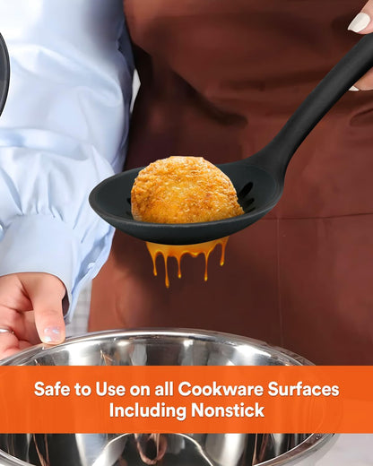 Kitchen Ladle Strainer, Large Slotted Spoon with High Heat Resistant BPA Free, Non Stick Cooking Skimmers For Draining & Frying, 13.2inch (Khaki)