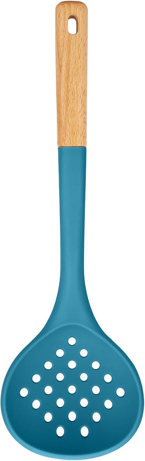 Kitchen Ladle Strainer, Large Slotted Spoon with High Heat Resistant BPA Free, Non Stick Cooking Skimmers For Draining & Frying, 13.2inch (Khaki)