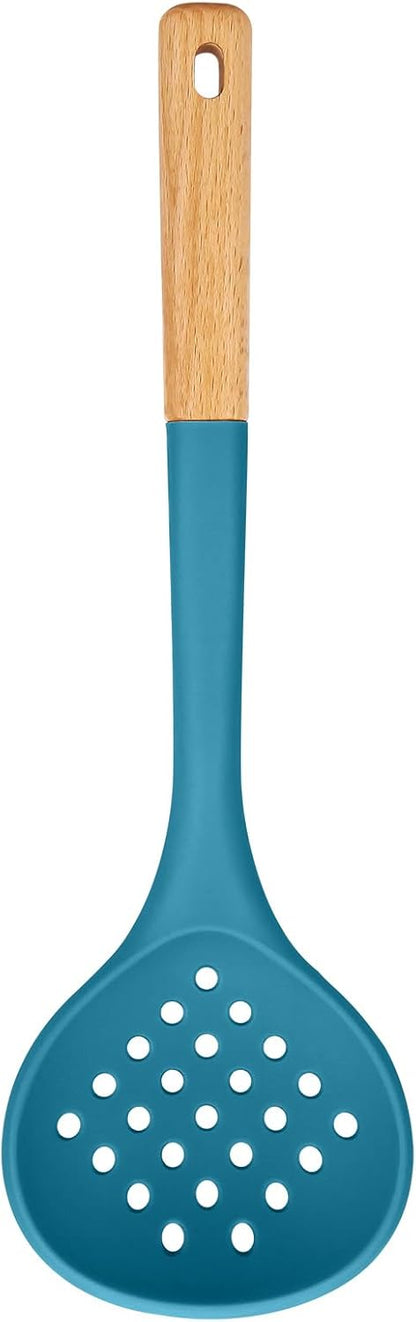 Kitchen Ladle Strainer, Large Slotted Spoon with High Heat Resistant BPA Free, Non Stick Cooking Skimmers For Draining & Frying, 13.2inch (Khaki)