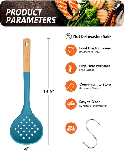Kitchen Ladle Strainer, Large Slotted Spoon with High Heat Resistant BPA Free, Non Stick Cooking Skimmers For Draining & Frying, 13.2inch (Khaki)