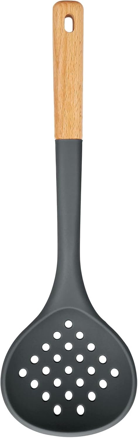 Kitchen Ladle Strainer, Large Slotted Spoon with High Heat Resistant BPA Free, Non Stick Cooking Skimmers For Draining & Frying, 13.2inch (Khaki)
