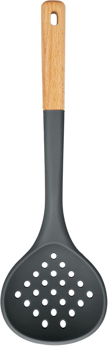 Kitchen Ladle Strainer, Large Slotted Spoon with High Heat Resistant BPA Free, Non Stick Cooking Skimmers For Draining & Frying, 13.2inch (Khaki)