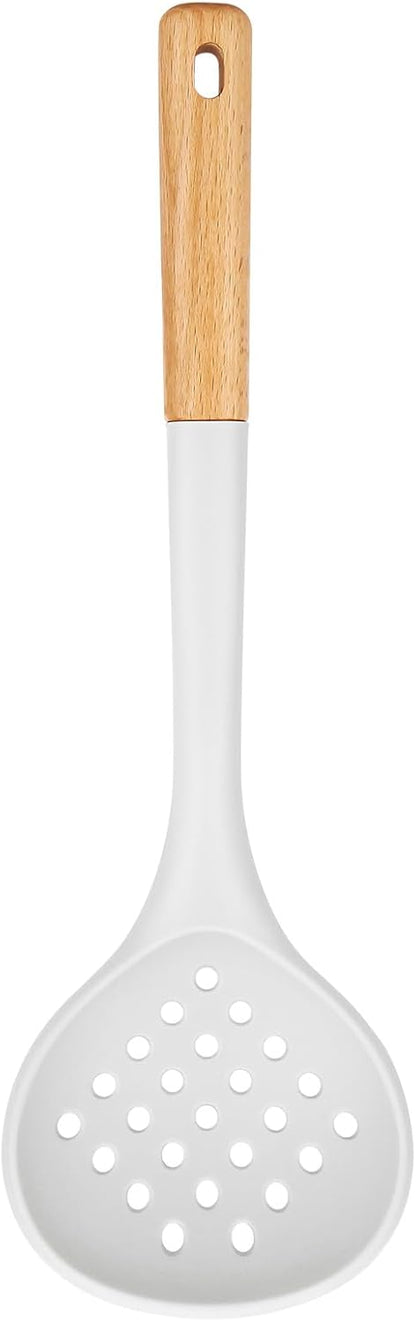 Kitchen Ladle Strainer, Large Slotted Spoon with High Heat Resistant BPA Free, Non Stick Cooking Skimmers For Draining & Frying, 13.2inch (Khaki)