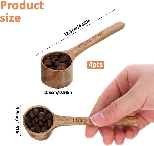 4 Pack Coffee Acacia Wooden Scoop Wooden Measuring Scoops for Canisters Jars 15ml 1 Tablespoon Small Coffee Scoop Acacia Woodens Measuring Spoons Home Kitchen Accessories for Beans Sugar Tea Bath Salt