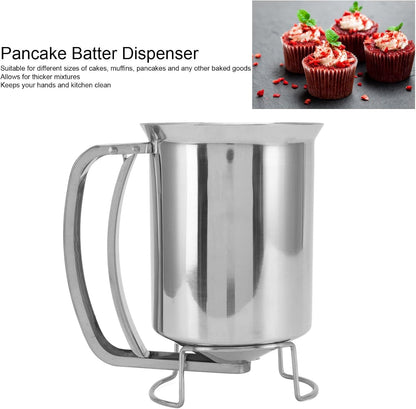 1000ml Stainless Steel Pancake Batter Dispenser, Handheld Stainless Steel Pancake Pourer for Baking Cupcakes Muffins Cooking Crepes, Waffles, Spout