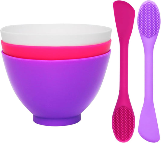 Silicone Mixing Bowl with Face Mask Brushes, 5PCS | Non-stick, Heat-resistant, Reusable, Easy to Clean, Diy Face Mask, Icing, Melting, Mixing, 4.9 x 3.3 inches