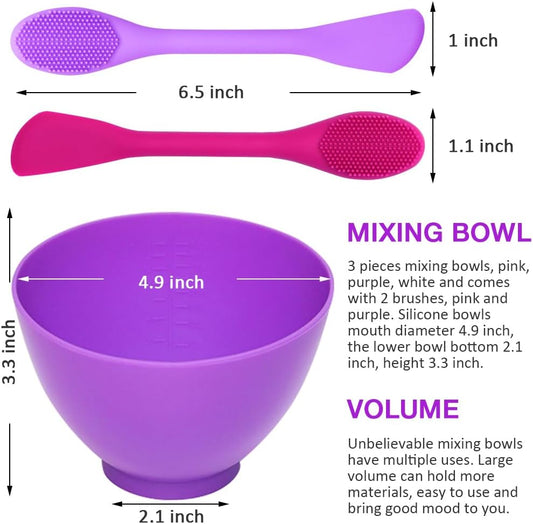 Silicone Mixing Bowl with Face Mask Brushes, 5PCS | Non-stick, Heat-resistant, Reusable, Easy to Clean, Diy Face Mask, Icing, Melting, Mixing, 4.9 x 3.3 inches
