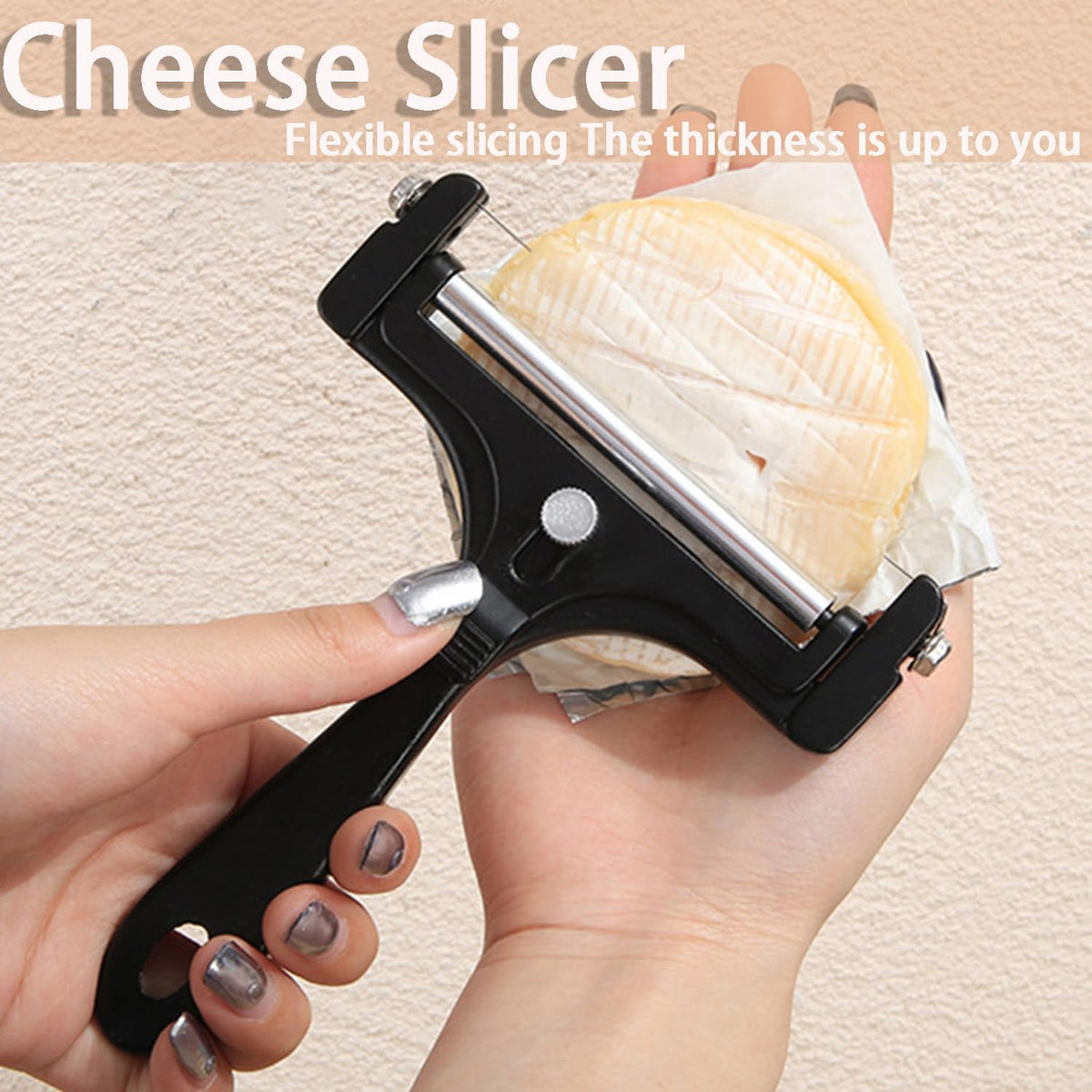 Adjustable Cheese Slicer, Silver | 4 Extra Replacement Wires, Heavy Duty Aluminum, Easy to Replace, Handheld Steel