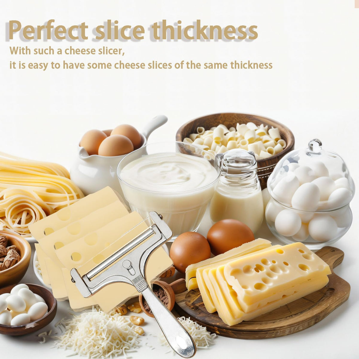 Adjustable Cheese Slicer, Silver | 4 Extra Replacement Wires, Heavy Duty Aluminum, Easy to Replace, Handheld Steel