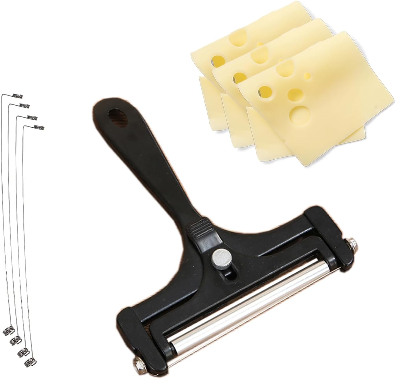 Adjustable Cheese Slicer, Silver | 4 Extra Replacement Wires, Heavy Duty Aluminum, Easy to Replace, Handheld Steel