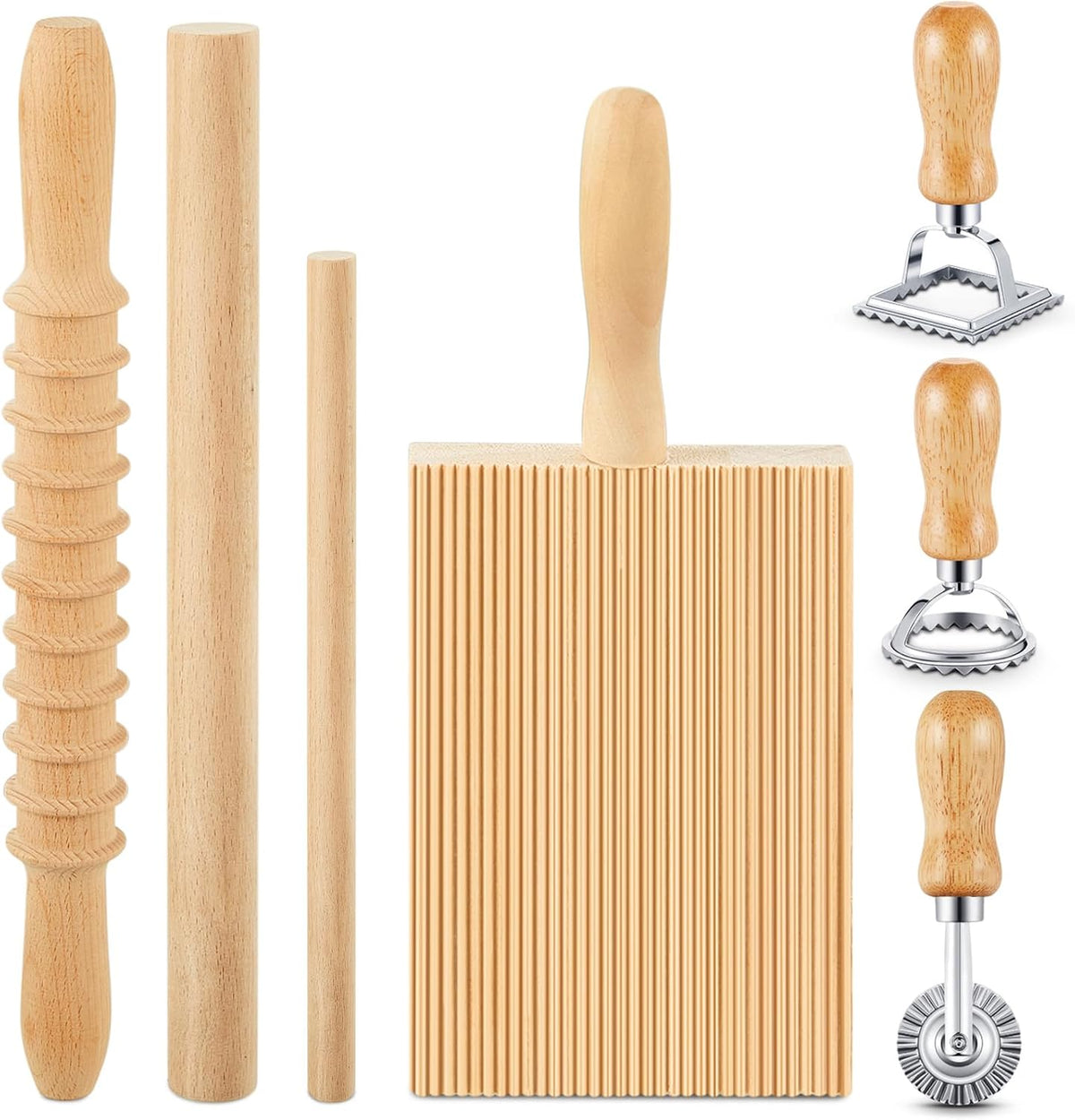 7 Pcs wooden pasta board Kit beechwood, Classic Gnocchi Board Set
