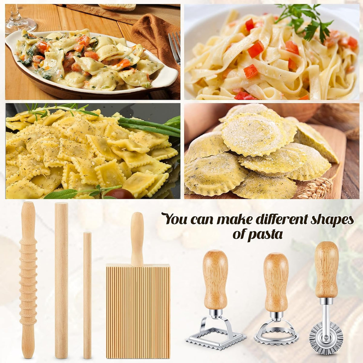 7 Pcs wooden pasta board Kit beechwood, Classic Gnocchi Board Set