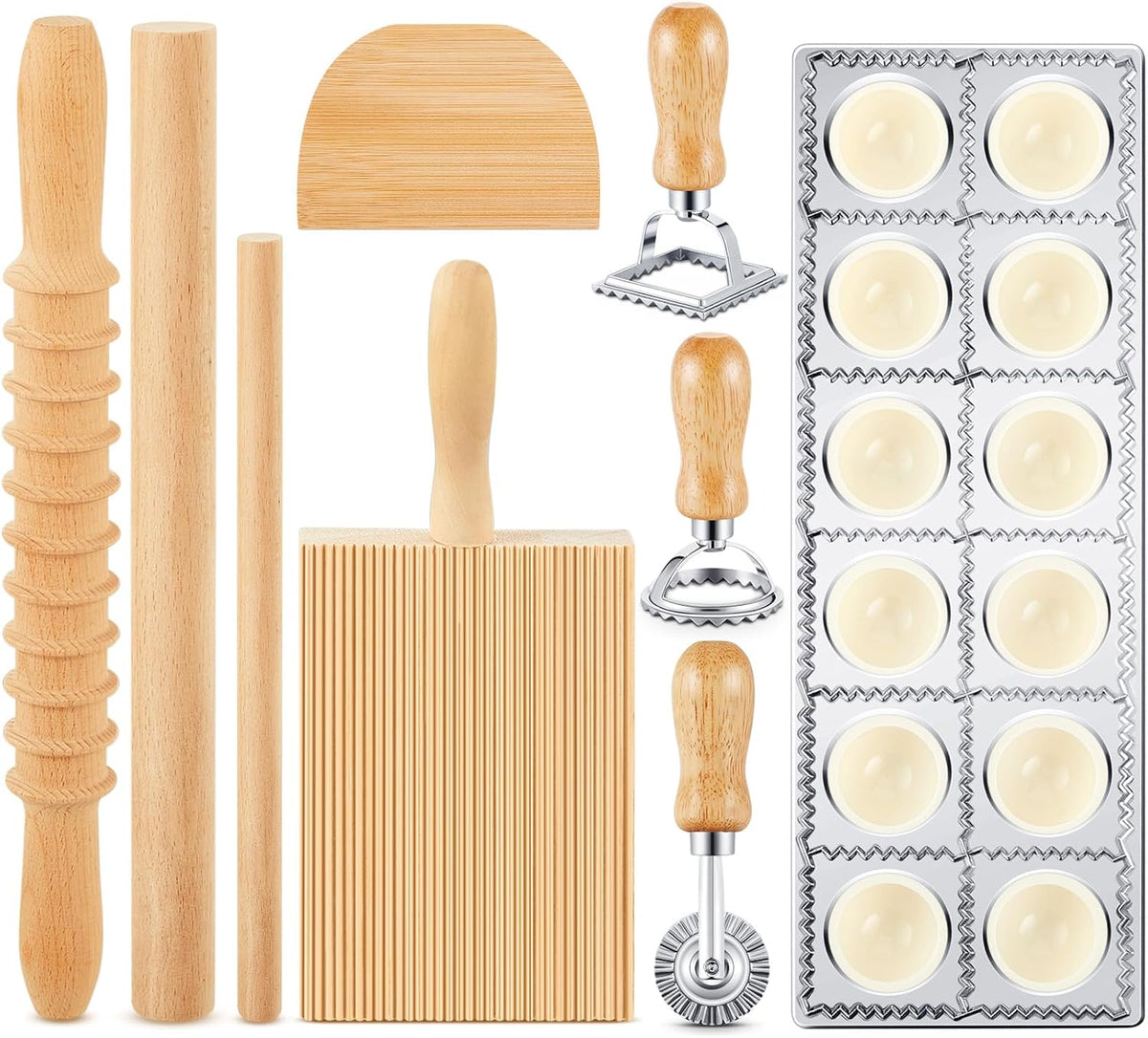7 Pcs wooden pasta board Kit beechwood, Classic Gnocchi Board Set