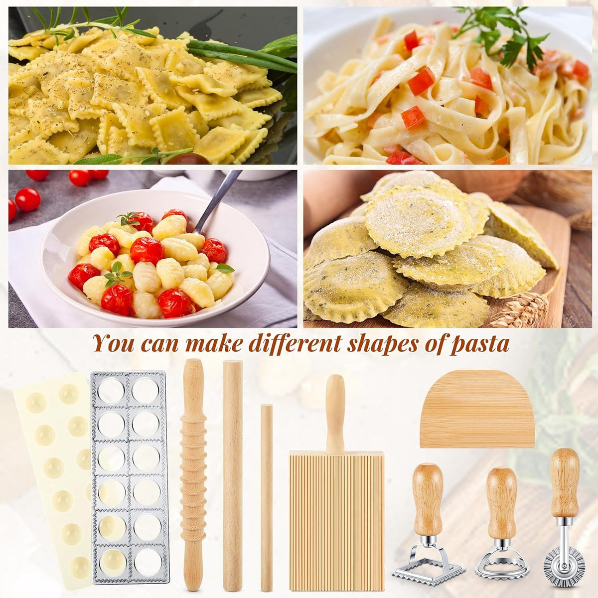 7 Pcs wooden pasta board Kit beechwood, Classic Gnocchi Board Set