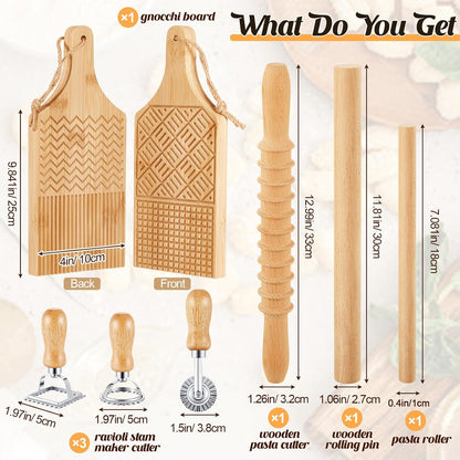7 Pcs wooden pasta board Kit beechwood, Classic Gnocchi Board Set