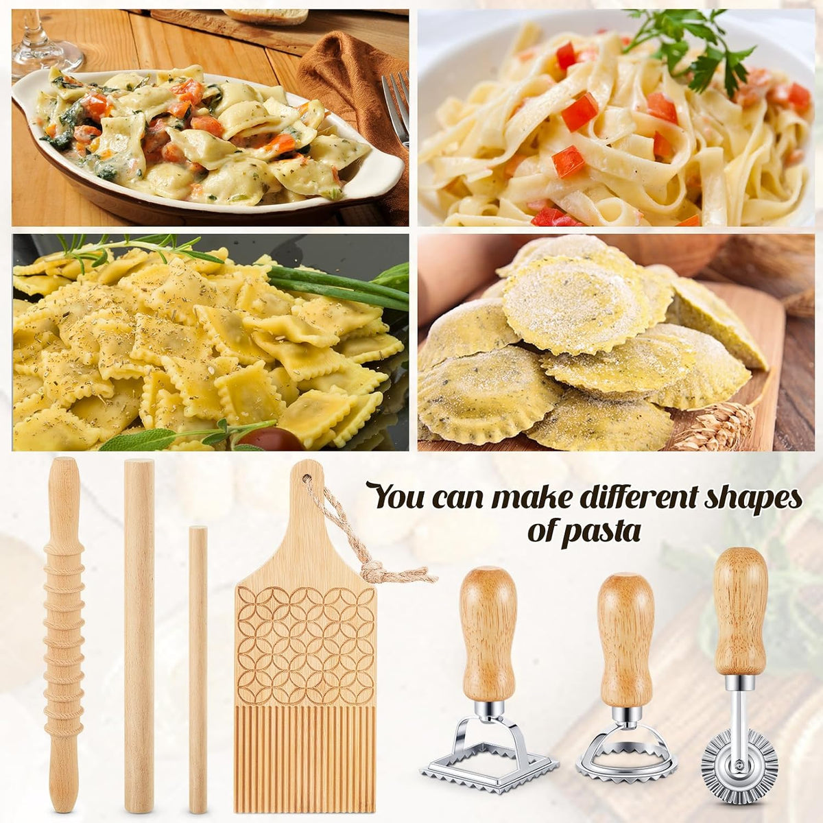 7 Pcs wooden pasta board Kit beechwood, Classic Gnocchi Board Set