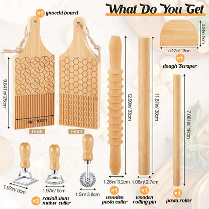 7 Pcs wooden pasta board Kit beechwood, Classic Gnocchi Board Set